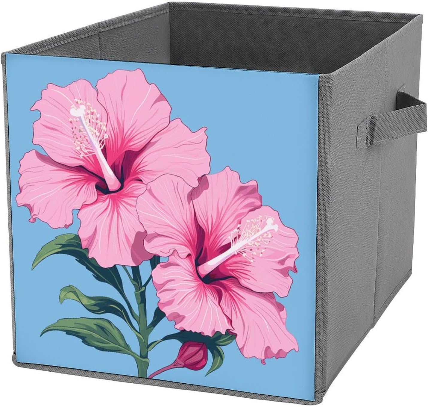 Folding Storage Bins Oxford Fabric Clothes Storage Boxes with Handles | Two Hibiscus Flowers Cube Organizer, Easy to Store, Multi Functional Cube Storage Organizer for Office Bedroom