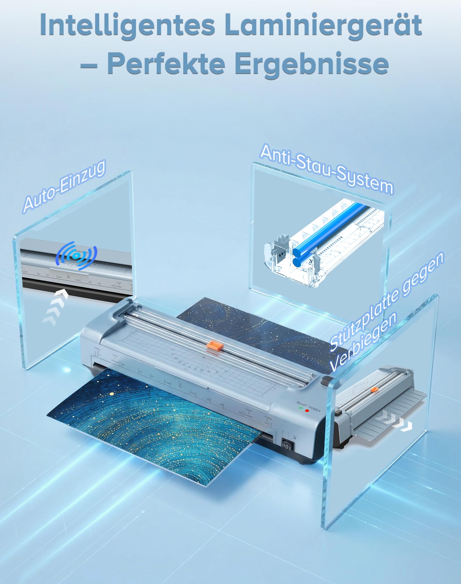 Plastifieuse A3/A4 13" avec 20 pochettes de plastification, plastifieuse à chaud et à froid, ABS anti-bourrage, plastifieuse 10 en 1 avec cutter, tondeuse et arrondisseur d'angles pour bureau, école