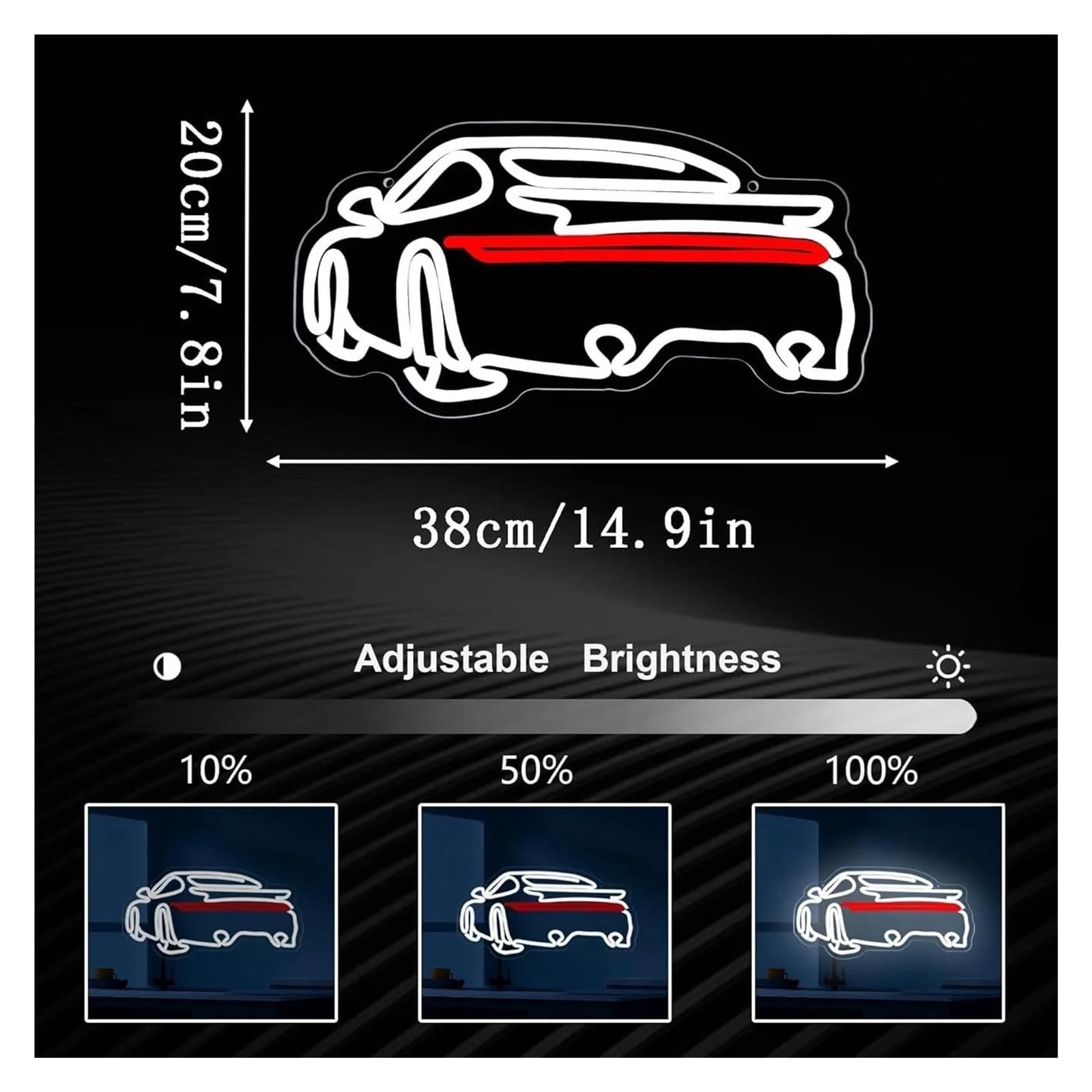 Insegna al Neon LED Insegna Al Neon Per Auto Sportiva, Decorazione USB/alimentata Per Negozio Di E Camera Da Letto 20cm/7.8in×38cm/14.9in