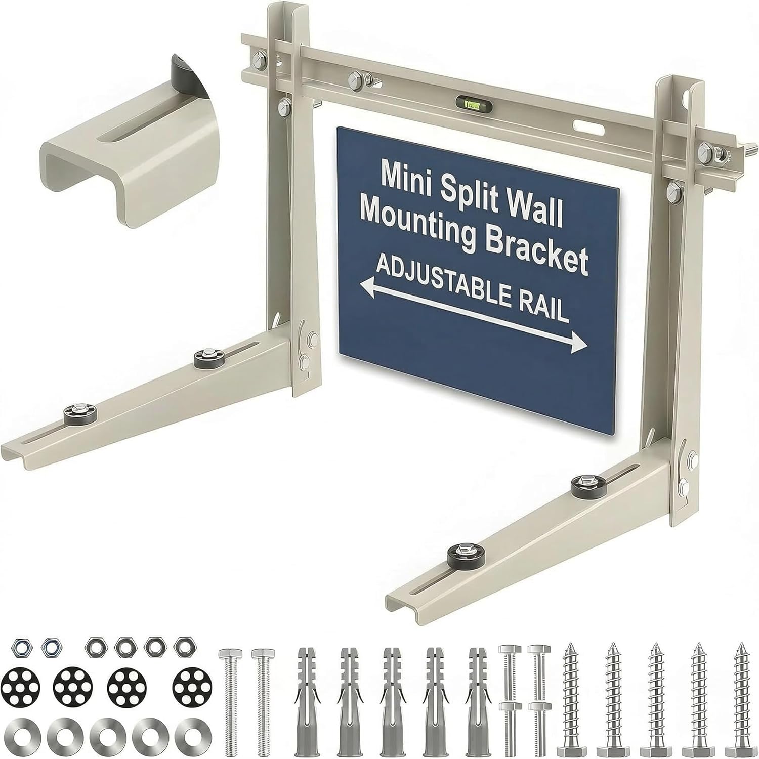 Heavy Duty Mini Split Wall Mounting Bracket, 400lb Load Capacity, Galvanized Steel with Dual Anti-Rust Coating, Adjustable Leveling Design, Anti-Vibration Pads, Fits 7000–12000 BTU Outdoor AC Units