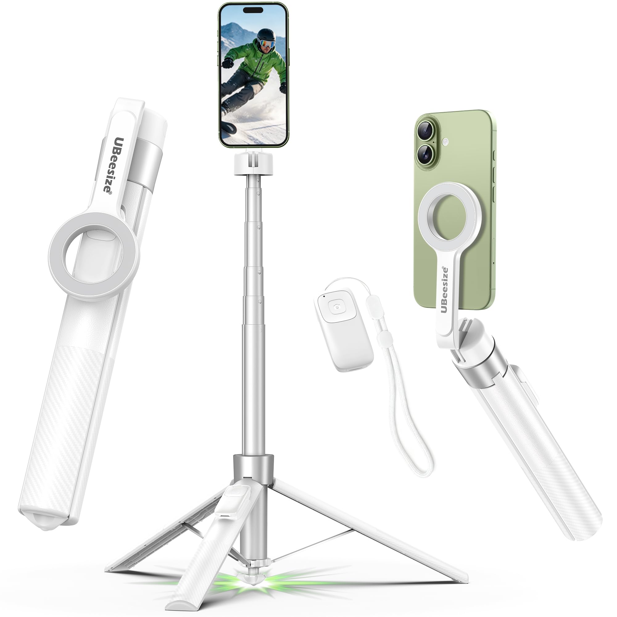 UBeesize Perche à Selfie magnétique avec télécommande (Blanc), Compatible avec MagSafe, trépied pour iPhone