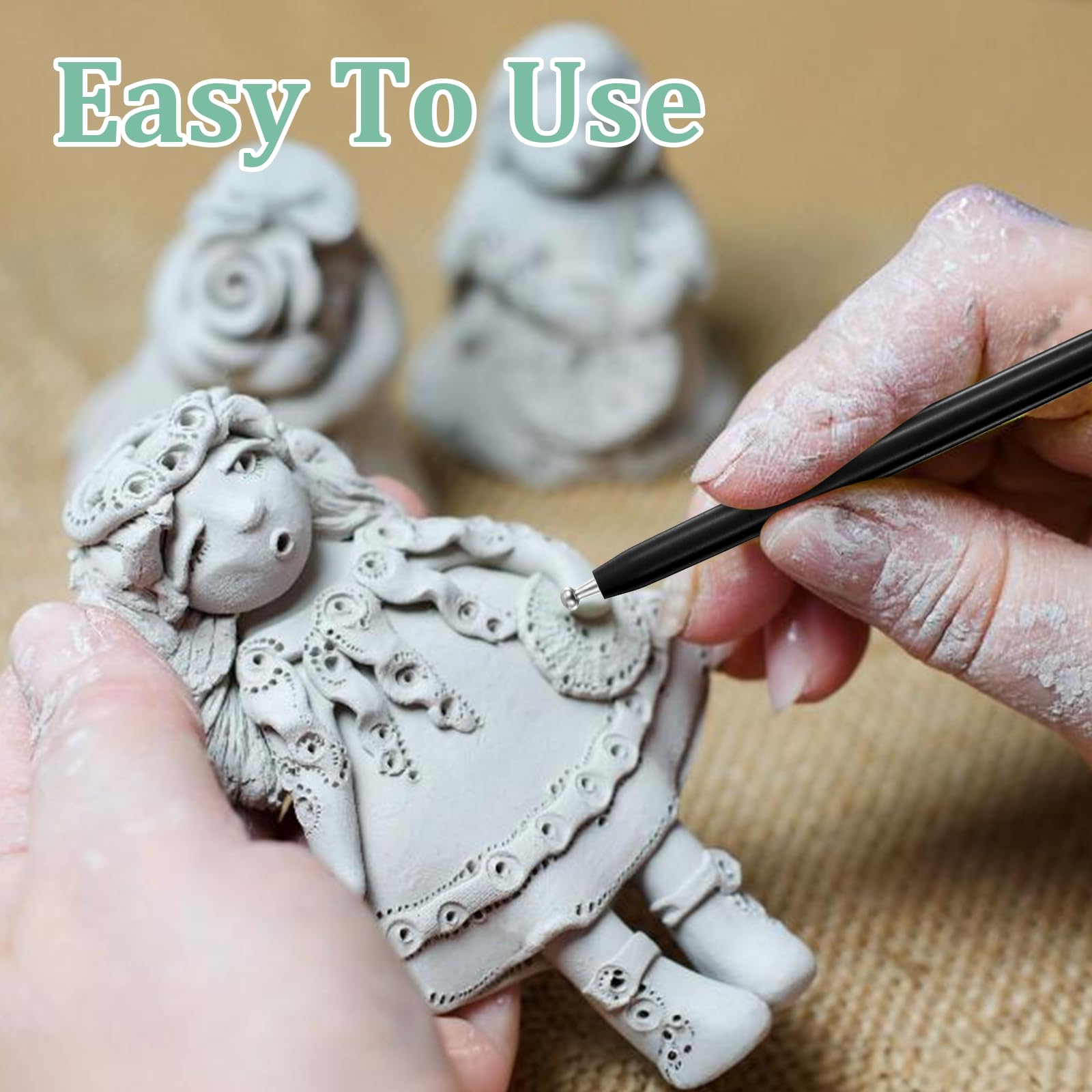 9 Outils De Sculpture Argile - Pointe Métal Et Boule Silicone Pour Poterie - 2