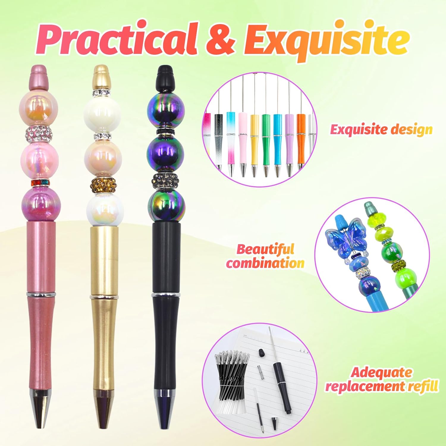 600 Pieces Beadable Pens - 200 Plastic Beadable Pens Bulk, Refills & Pen Bags Included - Beaded Pens Kit Cute Ballpoint Pens Black Ink - DIY Pens for Students & Teachers (Multicolor)