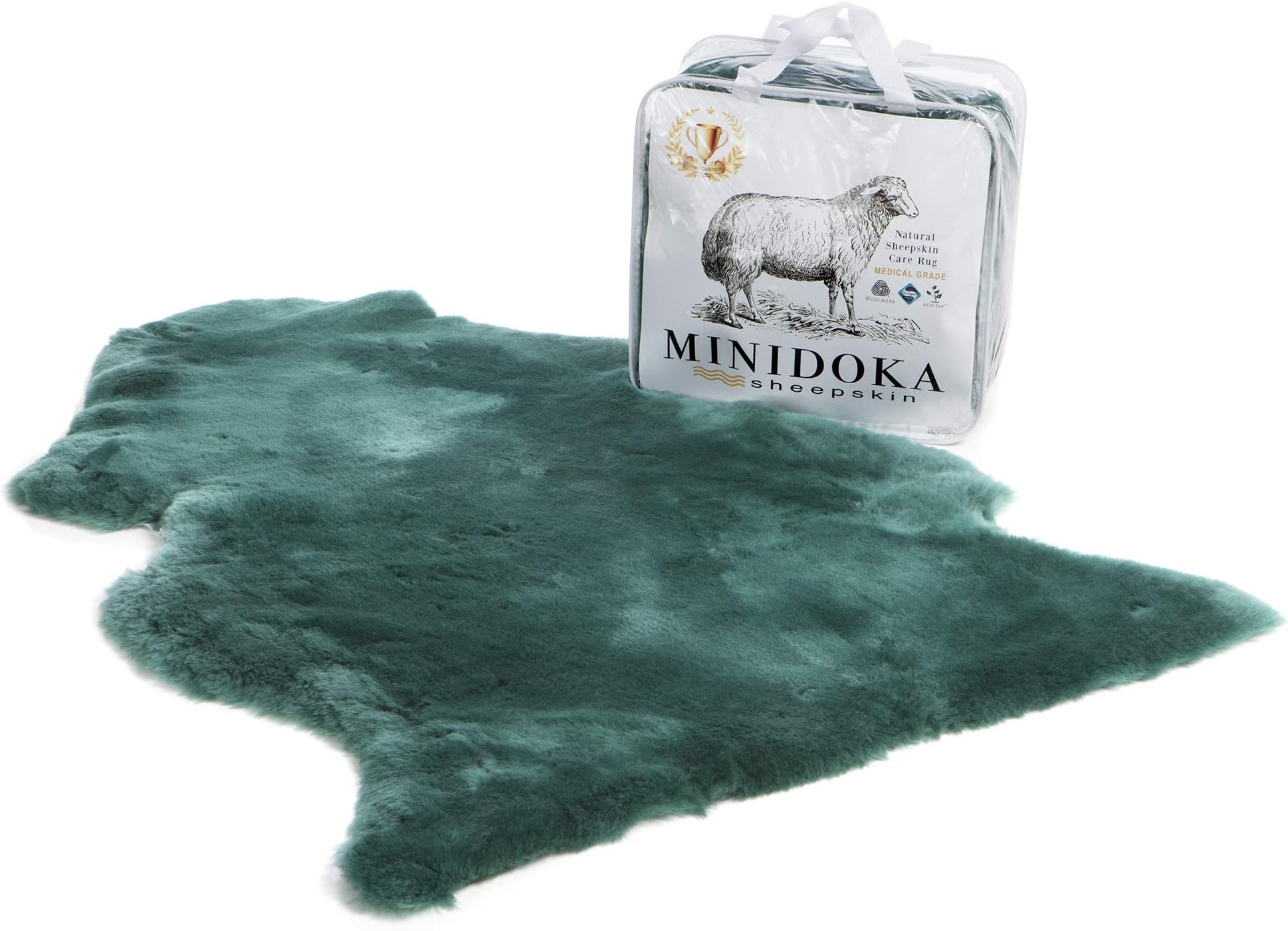 Desert Breeze Distributing Minidoka Sheepskin Underlay - Super Soft Plush Rugs - Medical Lambskin - Soft & Natural Lamb Sheepskin Rug - Large Size Natural Shape 41 inch Length - Single Pelt Green