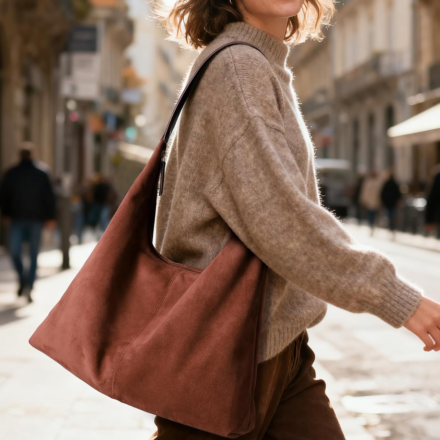 Suede Shoulder Bag for Women Suede Purse Boho Bags Slouchy Tote Bag Satchels Trendy Crescent Crossbody Bag Handbag - Image 2