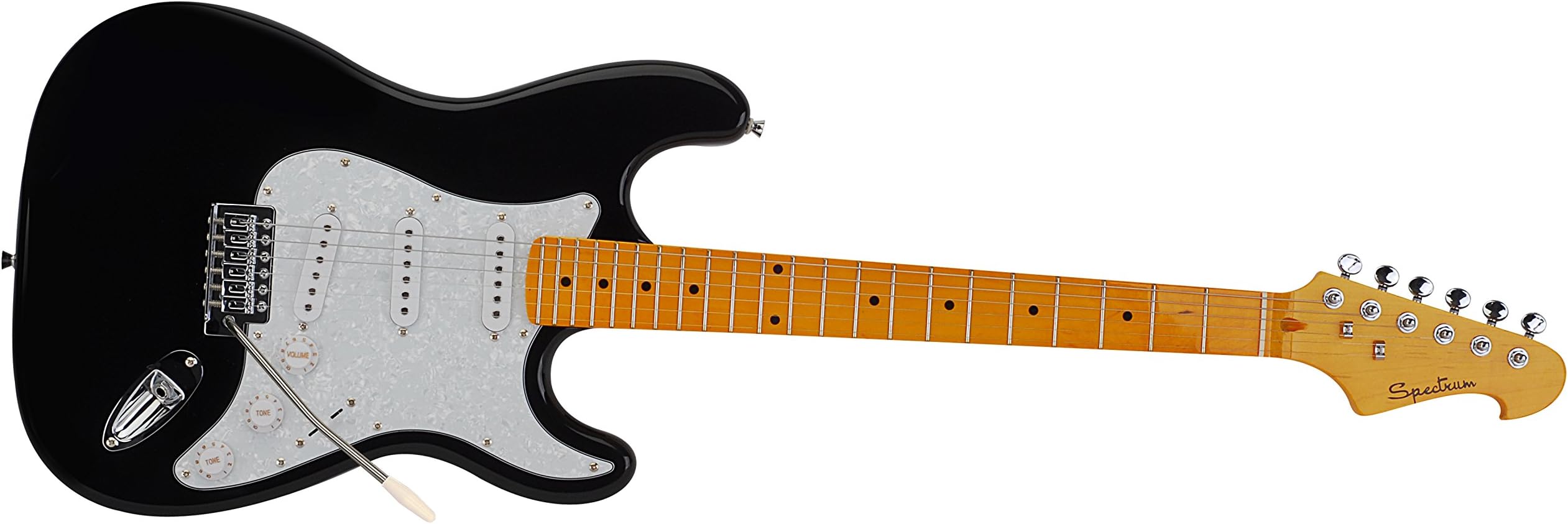 Spectrum AIL 90BP Custom Pro Series ST Style Electric Guitar with Mini Amp Pack, Black and White