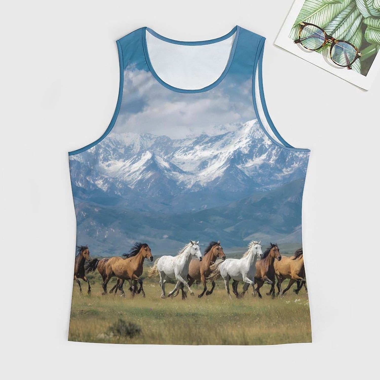 Running Horses Men Tank Top Workout Shirt Muscle T Shirt 5XL