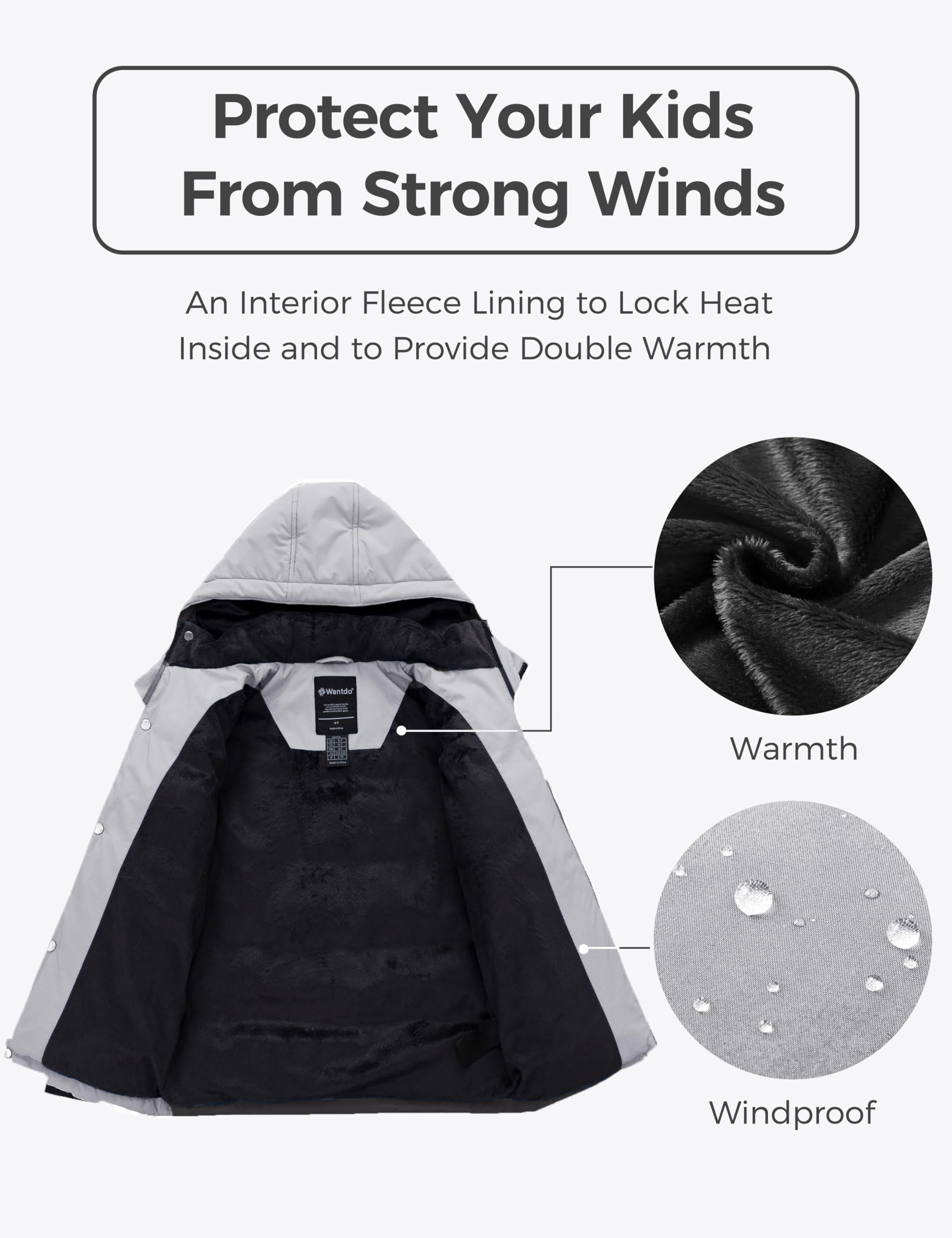 Wantdo Garçon Manteau Polaire Chaud d'hiver Veste de Rembourrage en Coton Épaisse Parka Matelassée Coupe-Vent Classique Veste à Capuche d'Extérieur