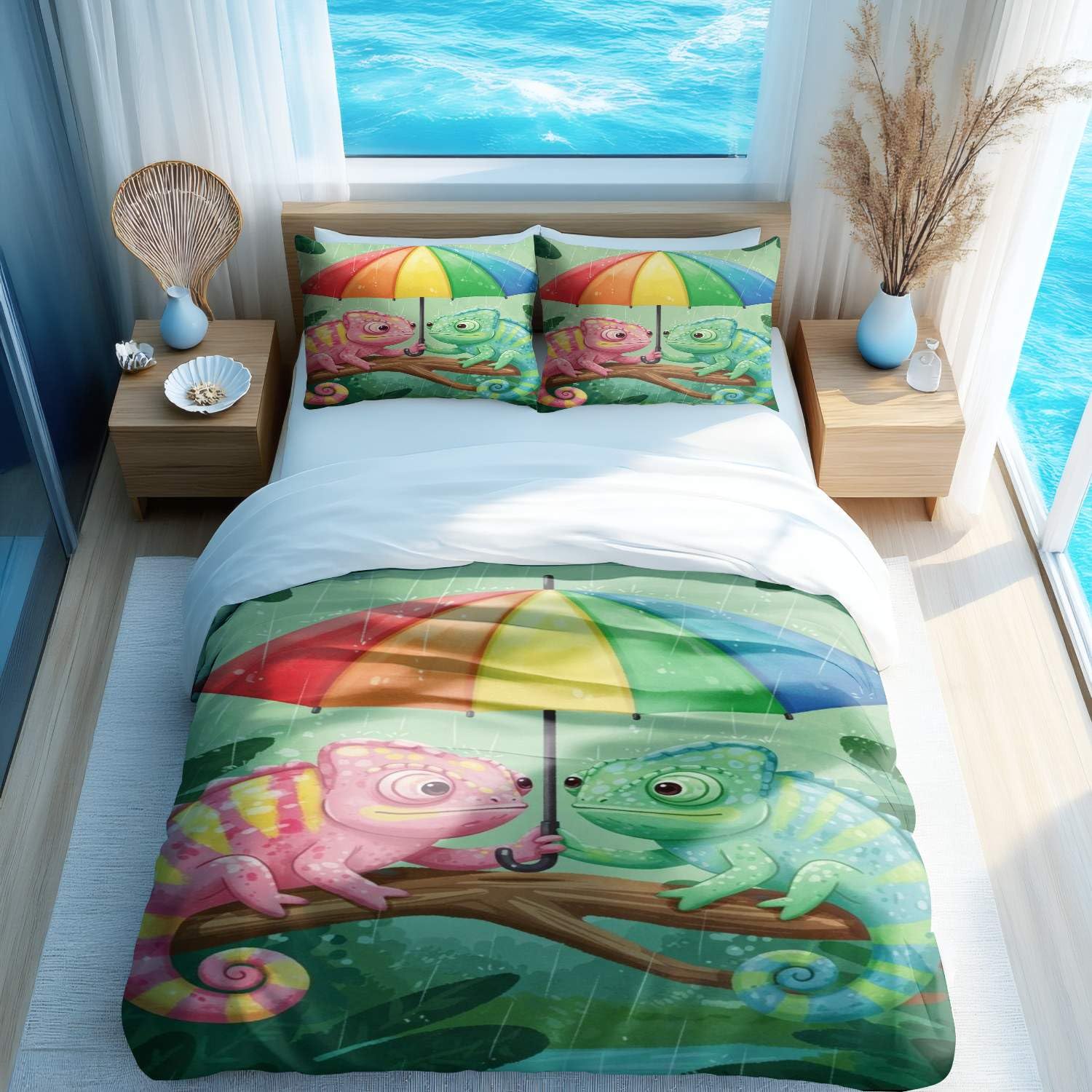 Housse de couette 3D animal botanique en grand format king size 240x220 cm