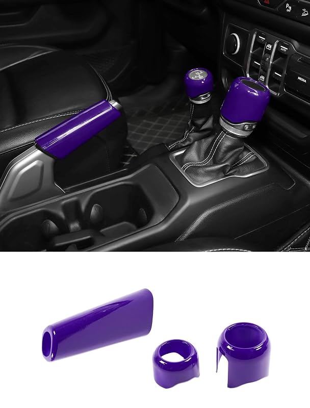 Kit de acabamento roxo para manopla de câmbio e freio de mão Savadicar para Jeep Wrangler JL JLU 4XE e Gladiator JT 2018 em diante, 3 peças