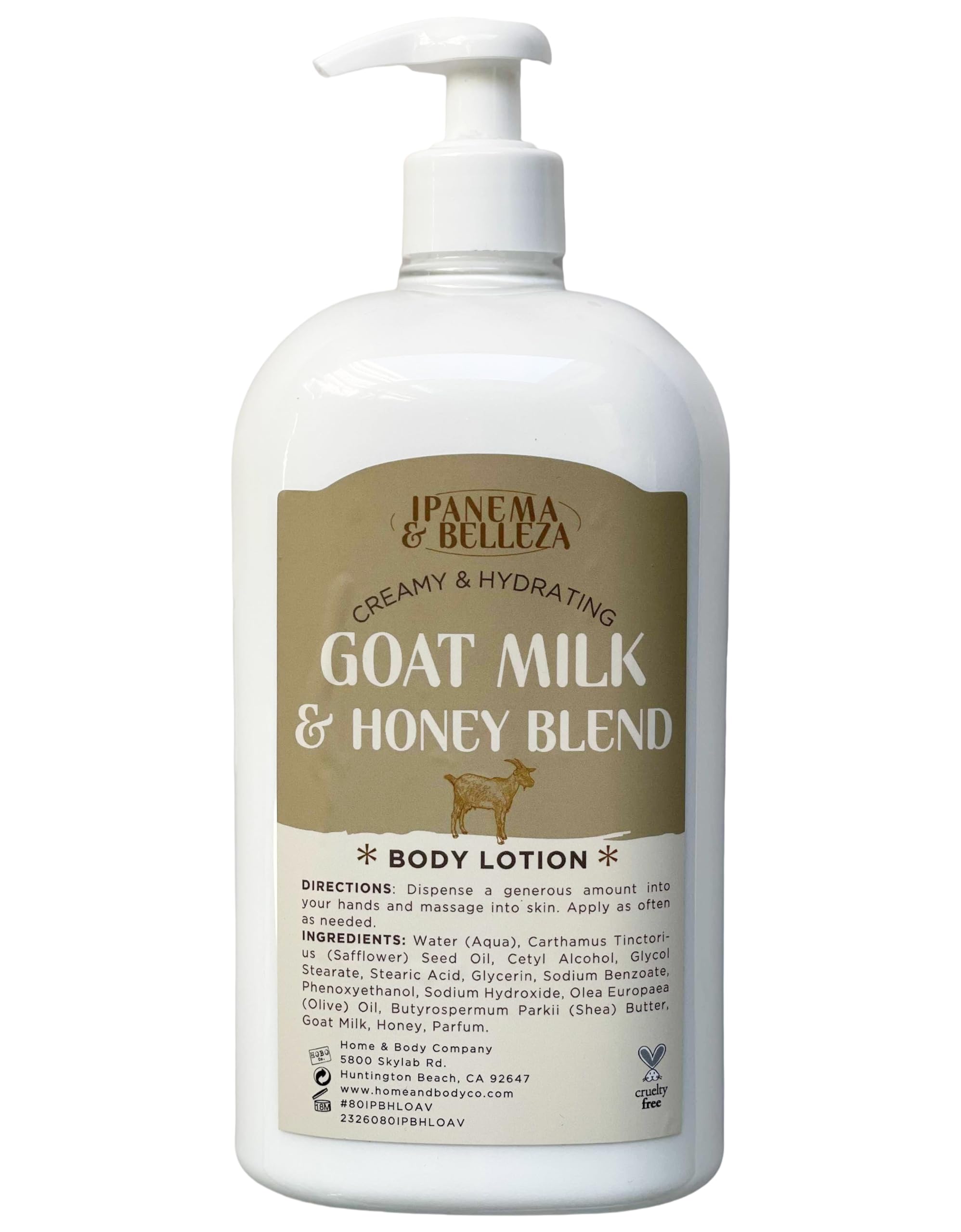 Ipanema & Belleza Creamy & Hydrating Goat Milk & Honey Blend Body Lotion. Almond Vanilla, Paraben Free & Gluten Free 770 g / 27.2 oz