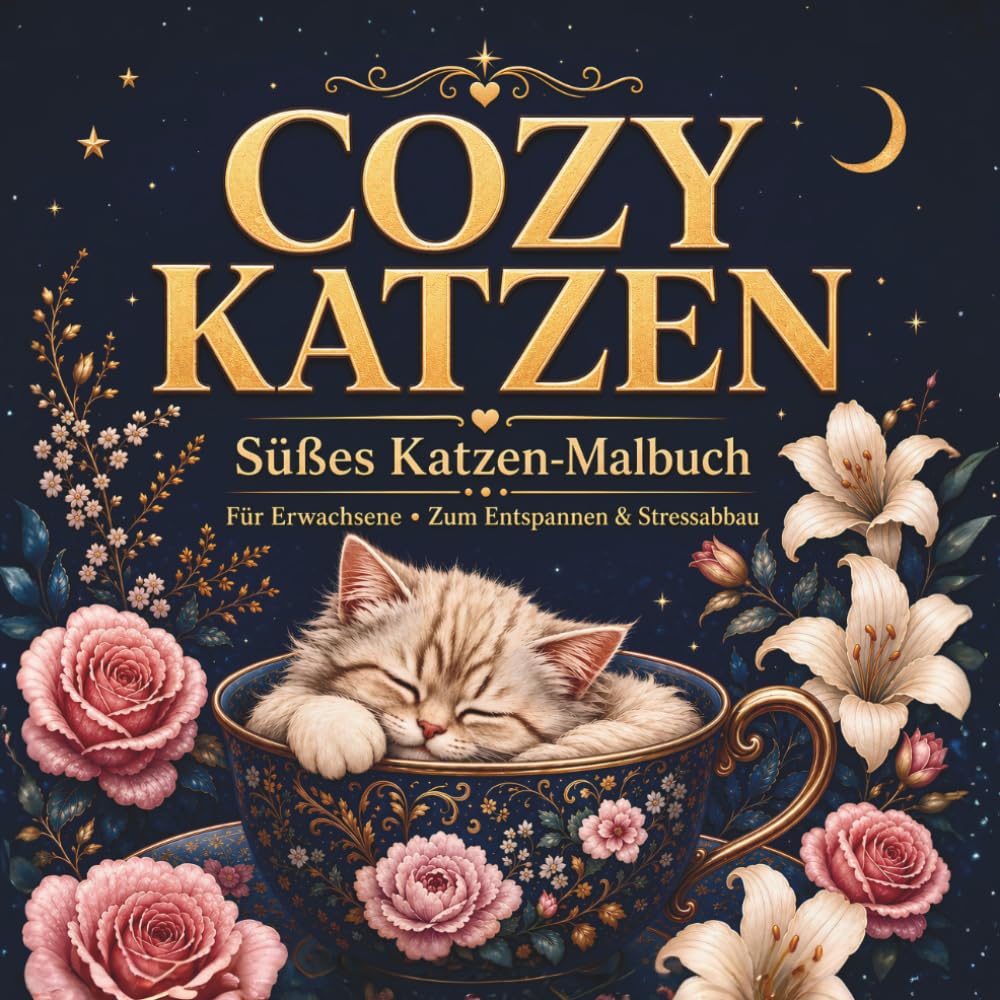 Cozy Katzen - Süße Katzen Malbuch: 50 süße Motive für Erwachsene zum Entspannen. Lustiger Katzenquatsch gegen Stress und Langeweile, für mehr ... Katzenmamas. (Seelenruhe Anti-Stress Malbuch)