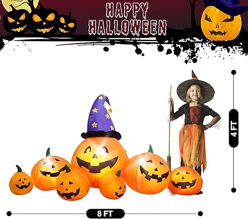 Miniatura 7 de Evoio 8 FT Halloween Blow Up Pumpkins Inflatable Decorations Outdoor, Blow Up Yard Pumpkins and Witch Hat Built-in LED Lights, Inflatable Pumpkins