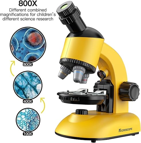 Miniatura 4 de Kit de microscopio para niños - Juguete de ciencia de aumento LED 40X-1200X, diapositivas con especímenes, kit STEM para estudiantes