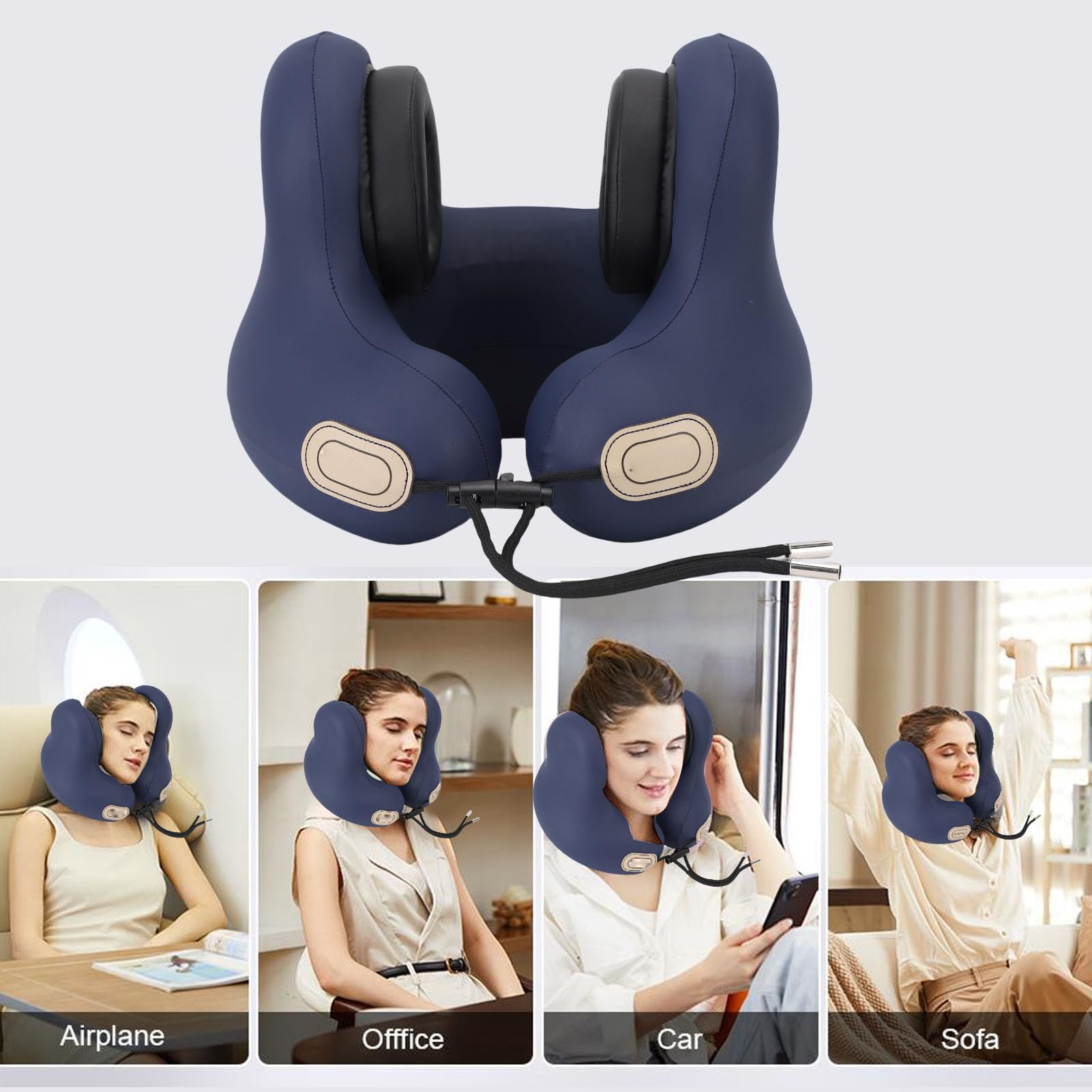 flexman Almohadas de Viaje para el Cuello, Soporte Ergonómico de 360° Almohada de Siesta de Viaje Multifuncional con Orejeras de Reducción de Ruido para Coche Tren Oficina Hogar