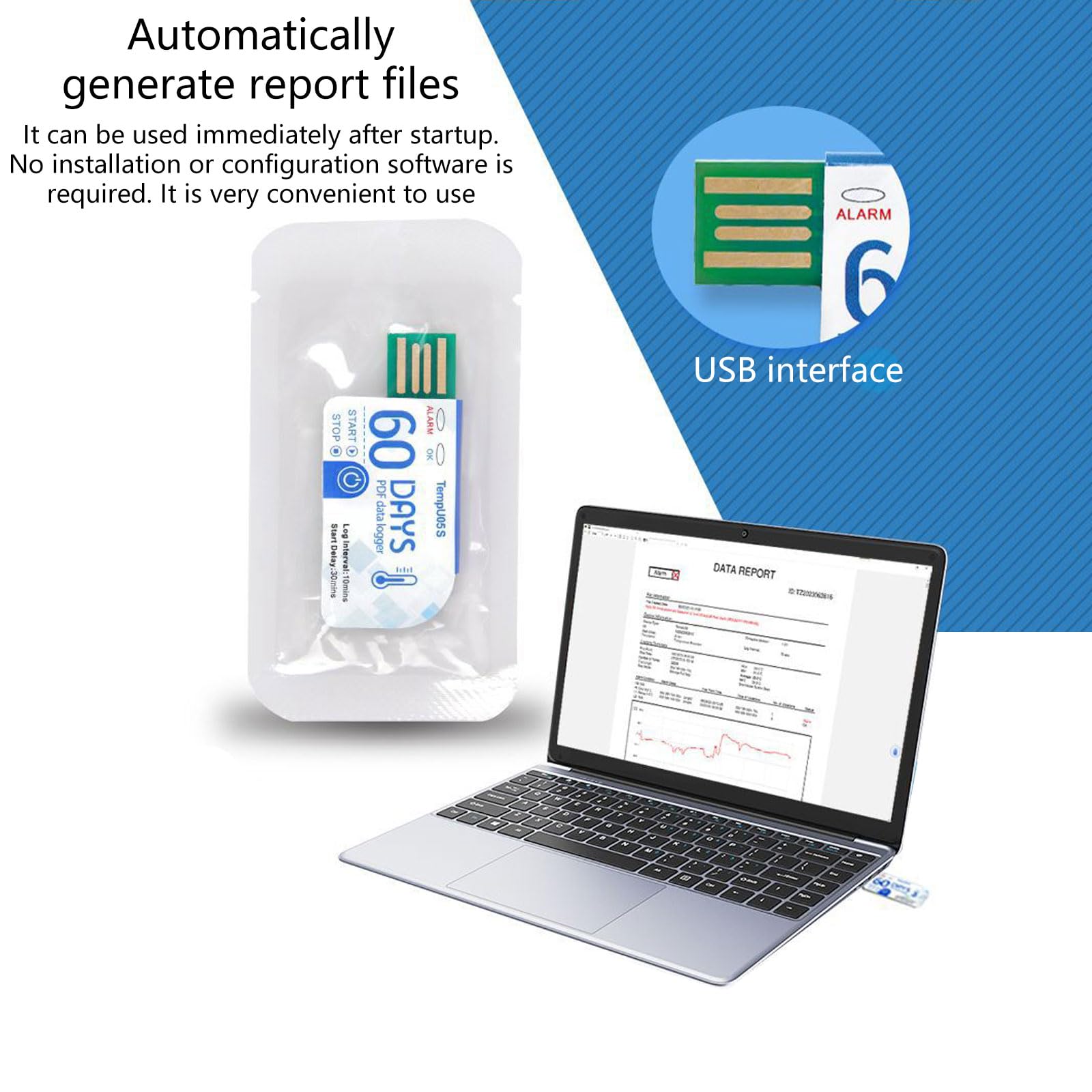 Registrador de datos de temperatura USB con 10000 puntos, registrador de temperatura de 60 días para almacenamiento y transporte, termómetros de registro de datos