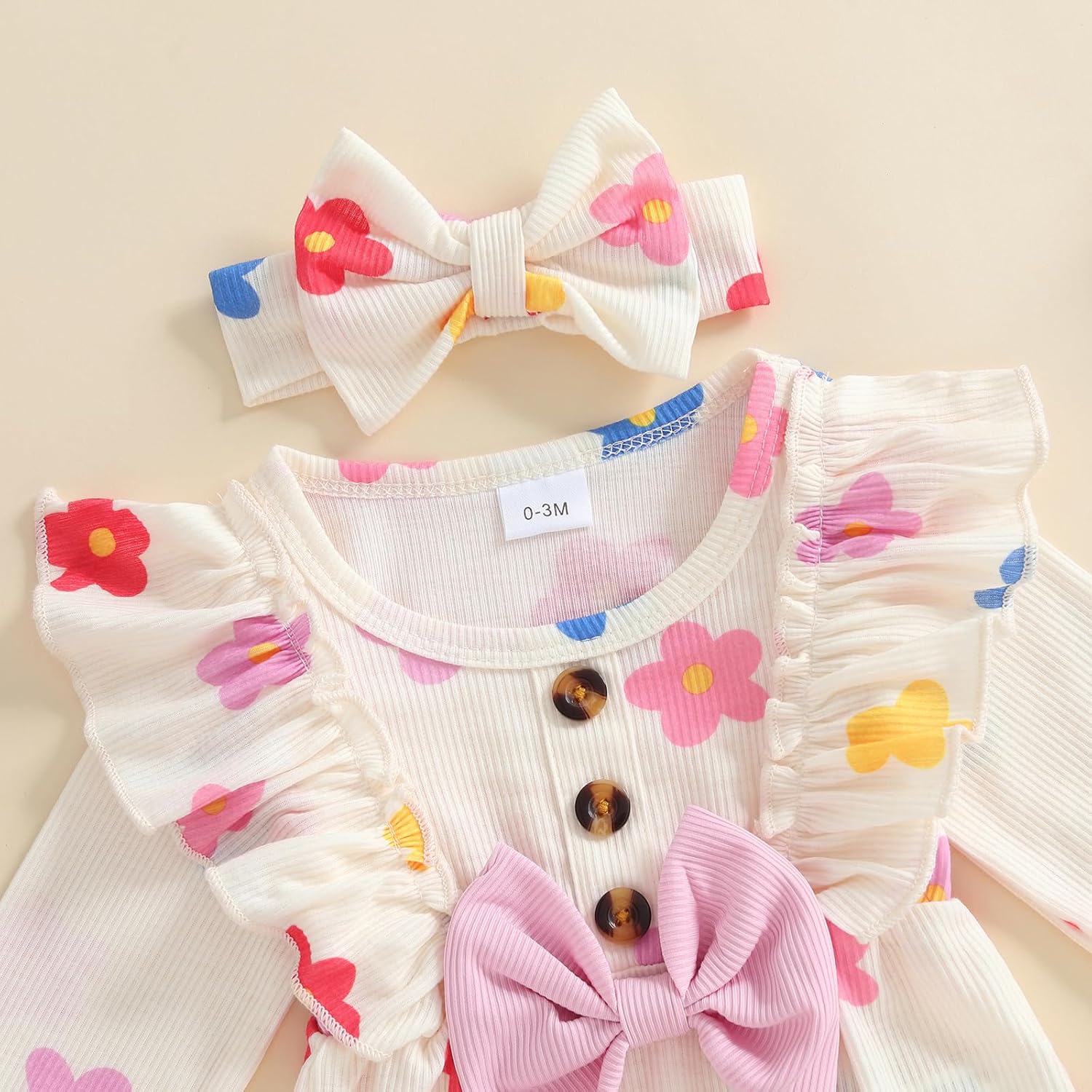 Baby Girl Fall Outfit Newborn Long Sleeve Romper Floral/Strawberry Ruffle Bodysuit+Hairband+Socks Cute Clothes - Image 4