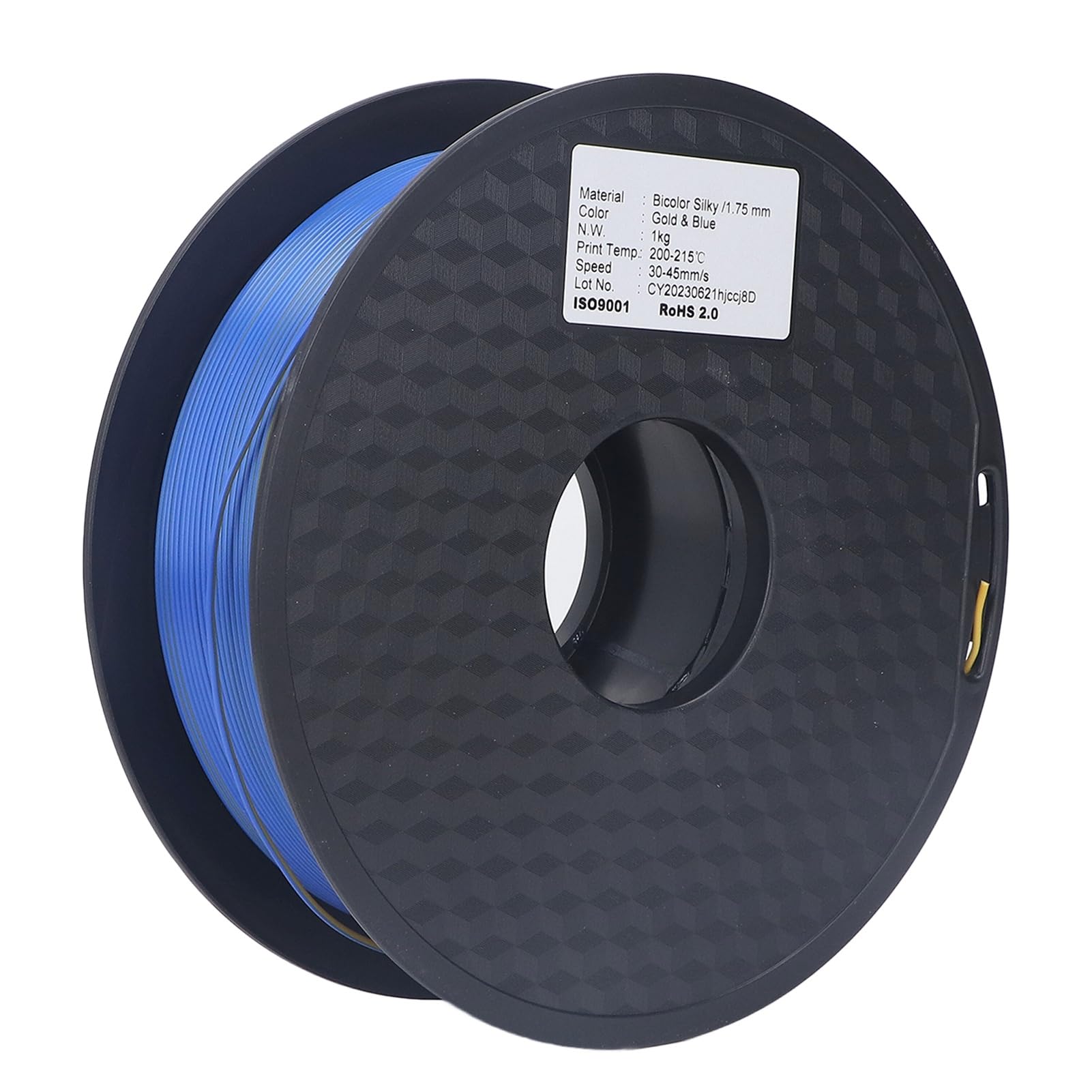 Filamento PLA de 1.75 Mm, Filamento de Impresora 3D de Seda Dual de Color Azul Dorado con Acabado Brillante, para Impresión 3D a 30-45 Mm/s Velocidad 200-215 ℃ Temperatura