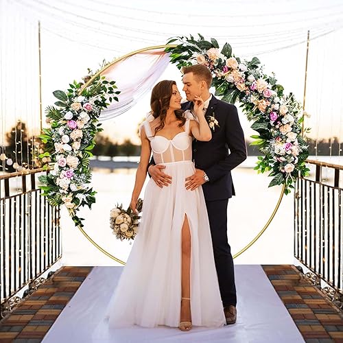 Soporte redondo para telón de fondo, arco circular, marco de arco de globos circulares de 7.2 pies, soporte de telón de fondo de círculo dorado,