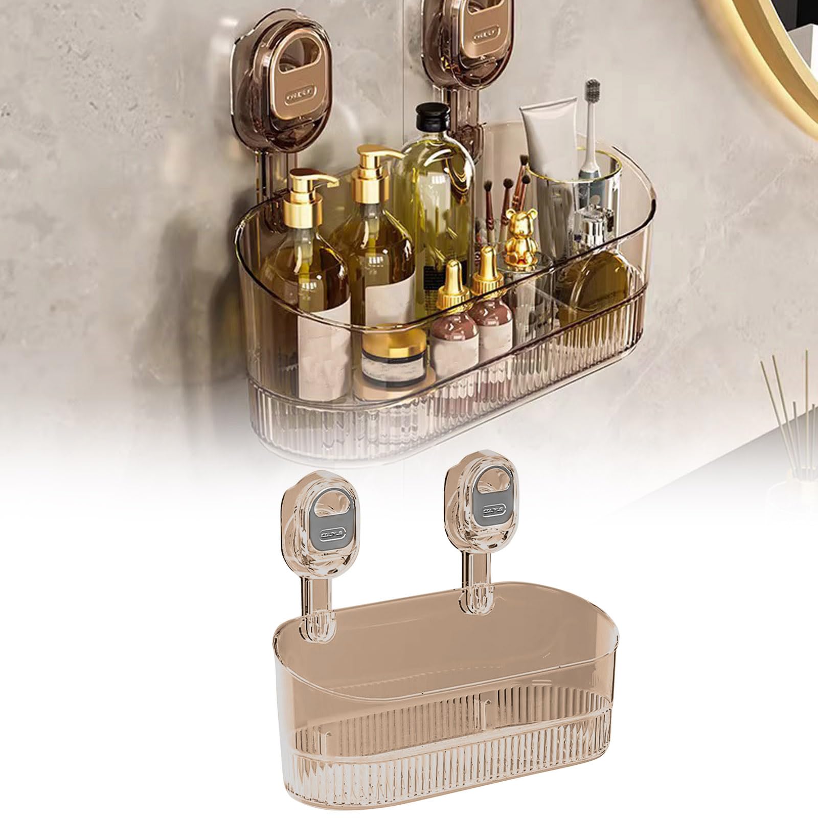 No-Drill Bathroom Suction Storage Box Suction Cup Shower Caddy Removable Hanging Storage Basket Hanging Shower Shelf Heavy Duty