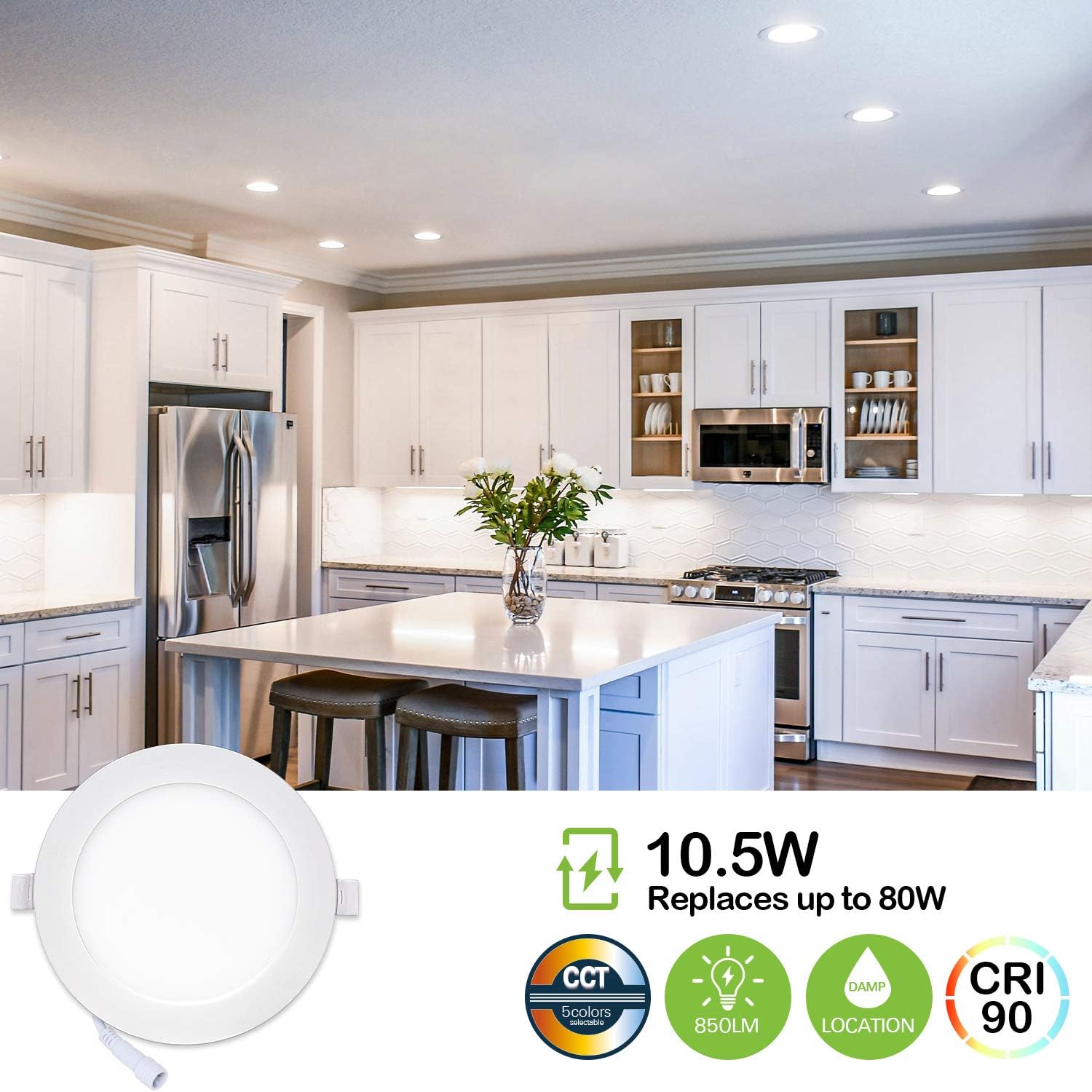 Promo Discount Up To 70% Off hykolity 12 Pack 4 Inch 5CCT LED Recessed Ceiling Light W/ Junction Box, 2700K-5000K Color Temperature Selectable, CRI90, 10.5W=80W, 850lm, Dimmable Ultra-Thin Recessed Lighting Can-Killer Downlight Up To 60% OFF hykolity 12 Pack 4 Inch 5CCT LED Recessed Ceiling Light W/ Junction Box, 2700K-5000K Color Temperature Selectable, CRI90, 10.5W=80W, 850lm, Dimmable Ultra-Thin Recessed Lighting Can-Killer Downlight