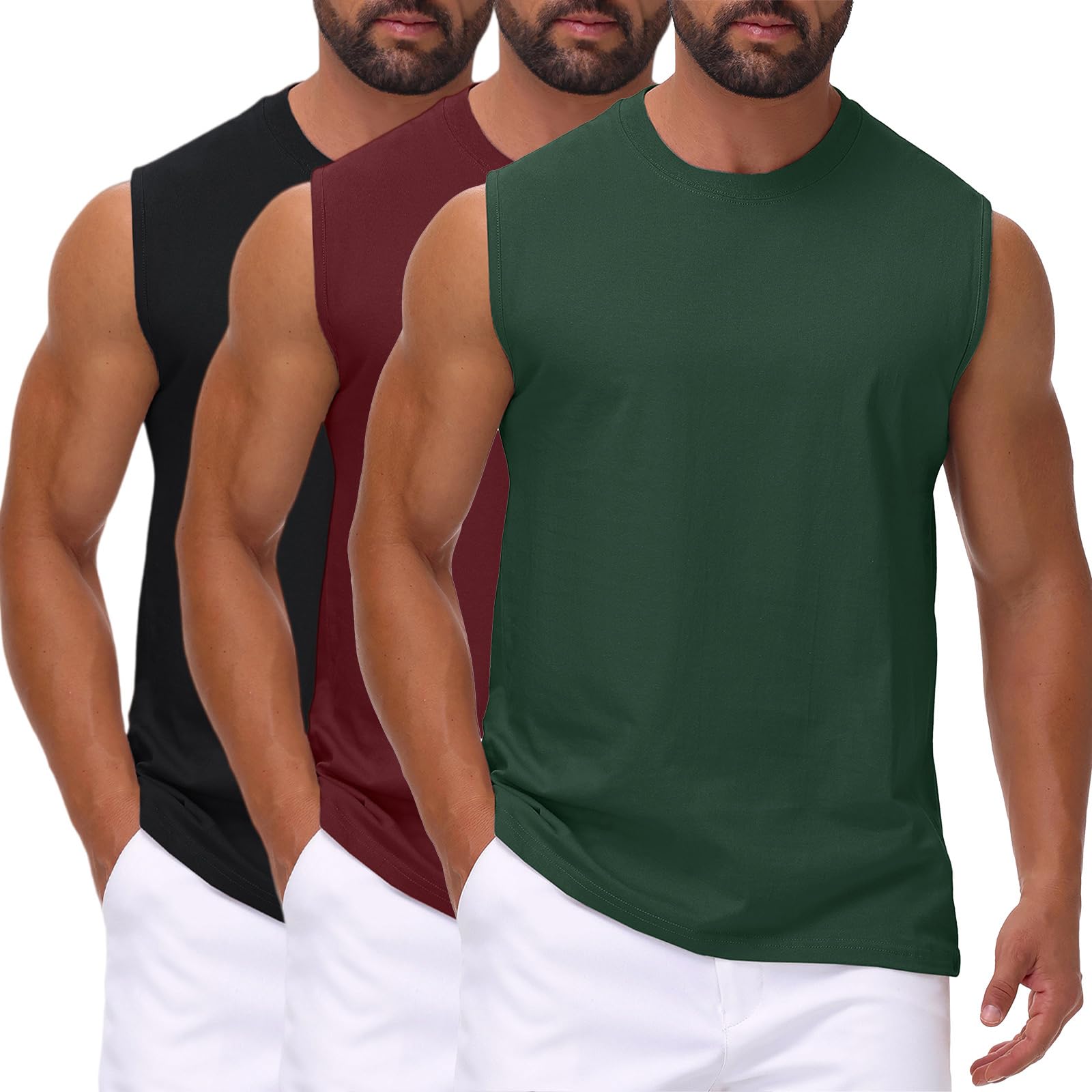 HOTIAN Tank Top Herren 100% Baumwolle Ärmelloses Shirt Fitness Achselshirt Sport Funktionsunterhemd Muskelshirts Sommer Outdoor Funktionsshirt