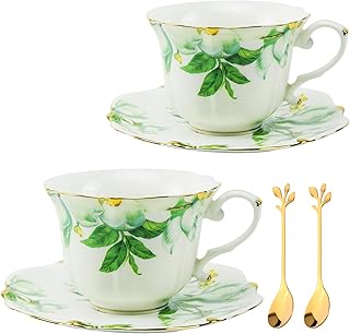 TATSUMI Country Roses Bone China Tea Cup and Saucer Set, 6 Pieces, Vinta...