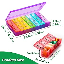 XL Large Weekly Pill Organizer 4 Times a Day, 7-Day Pill Boxes and Organizer AM PM, Big Compartments Pill Case, Monthly Medication Organizer 28 Days Dispenser for Fish Oils