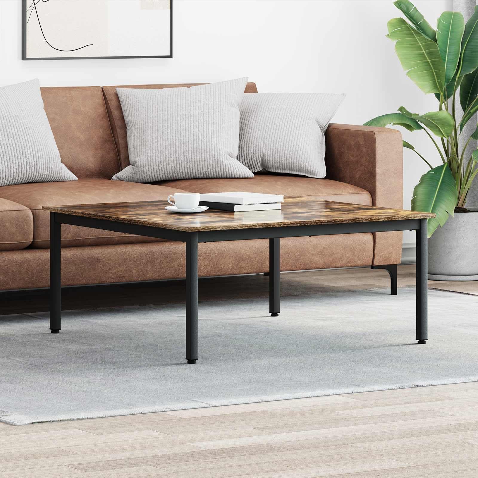 Couchtisch Raucharbe 100 x 100 x 45 cm Holzwerkstoff, moderner rechteckiger Wohnzimmertisch mit stabilen Metallbeinen, pflegeleichte Oberfläche für Getränke und Dekoration, Räume und Familienfeiern
