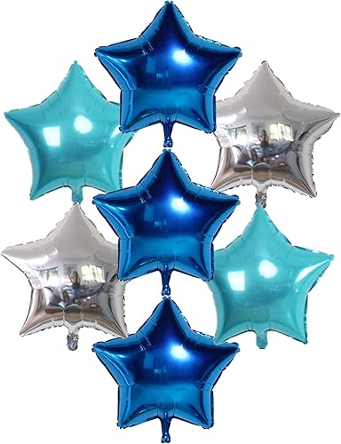 Miniatura 6 de Globos de estrella azul de 18 pulgadas, papel de aluminio de helio, juego de 12 piezas de aspecto metálico, globos de fiesta de cumpleaños, azul