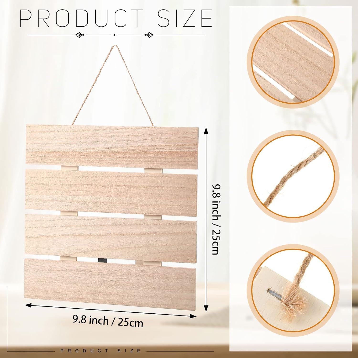 6 Pieces Unfinished Wood Pallet Sign Blank Wooden Hanging Plaque for Crafts, 9.8 x 9.8 Inch DIY Rustic Wooden Signs Decorative Slice Painting Plaque for Home Wall Shop Holiday Front Door Decorations