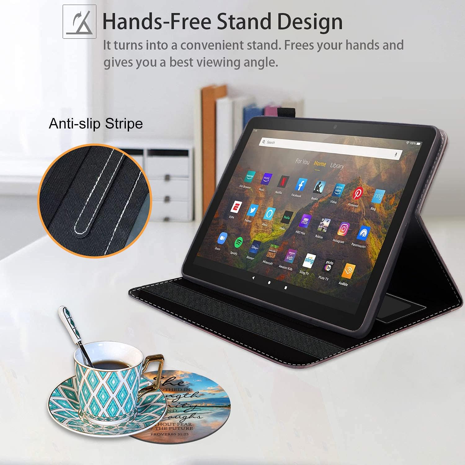 Case for Amazon Fire HD 10 & Fire HD 10 Plus Tablet (11th Generation, 2021 Release) - Premium PU Leather Cover with Auto Sleep Wake, Christian Quotes Bible Verse Proverbs 31:25