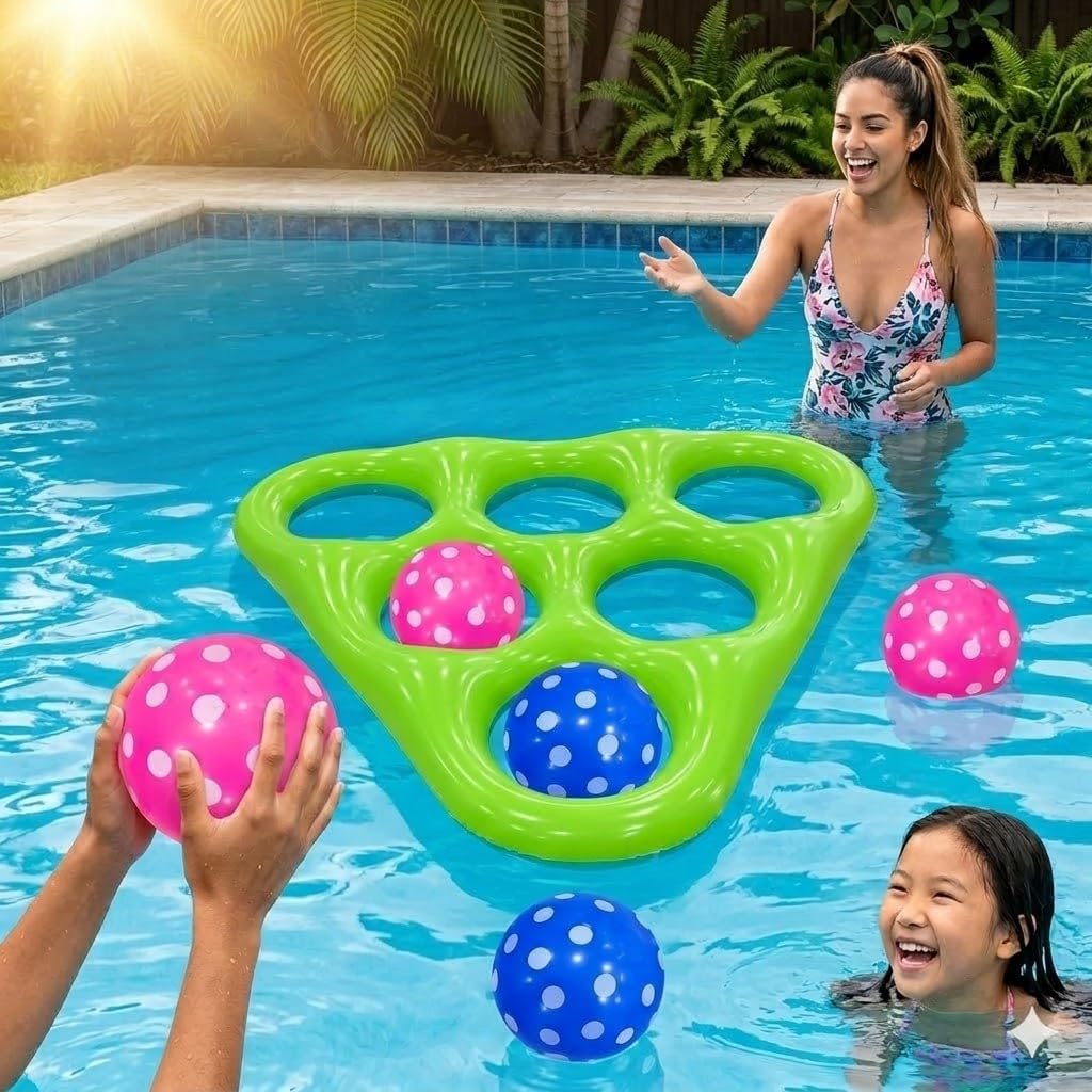 Inflatable Pool Toys Games Set - Tic-Tac-Toe Toss Game Floating Toy with 10 Balls, 2-10 Players Floating Water Game for Adults Teens,Outdoor Beach Toys, Summer Pool Party Water Toys