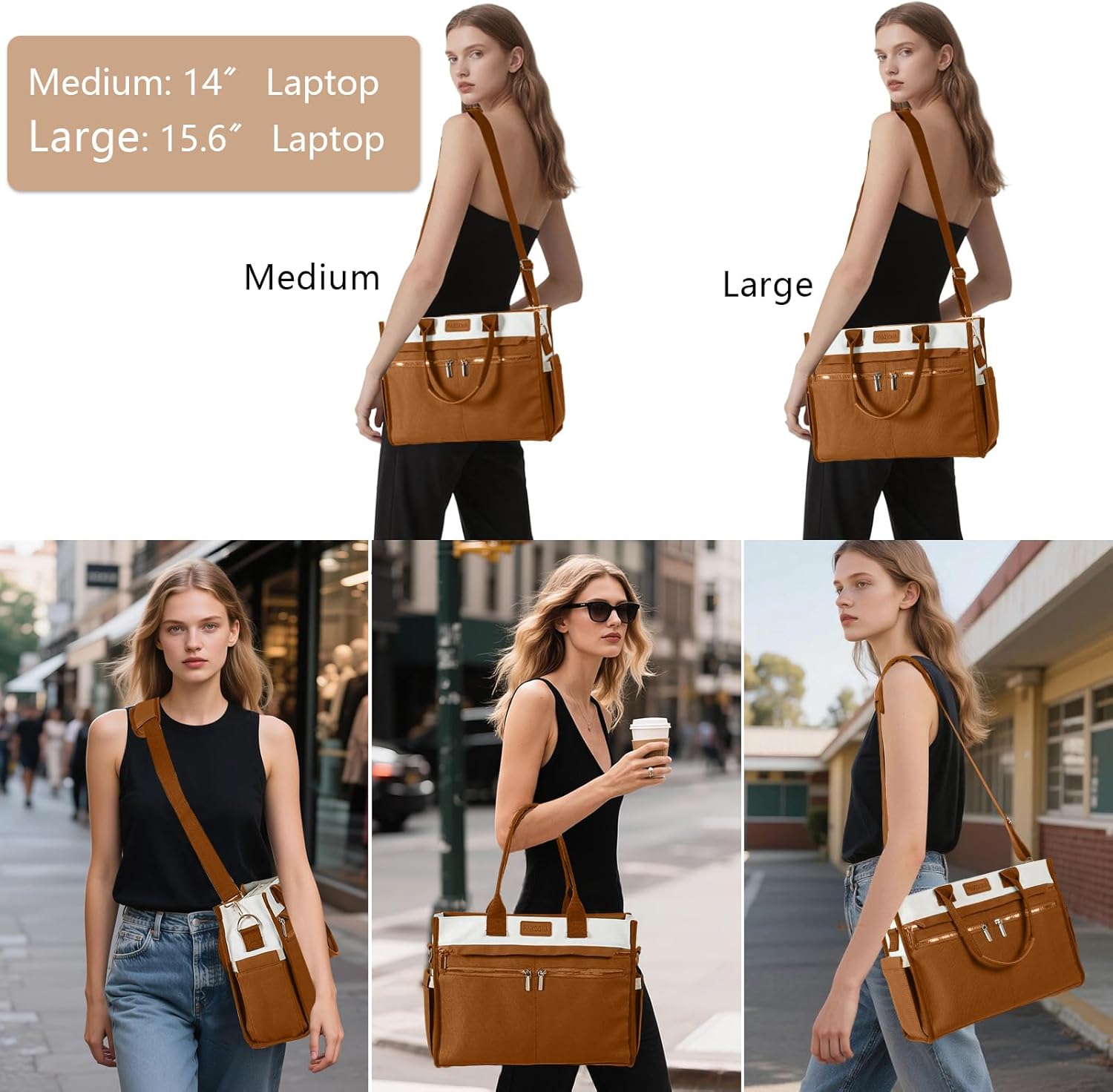 Canvas Tote Bag Set for Women, Large Shoulder Handbags, Crossbody Laptop Purse Work Teacher College Travel - Image 5