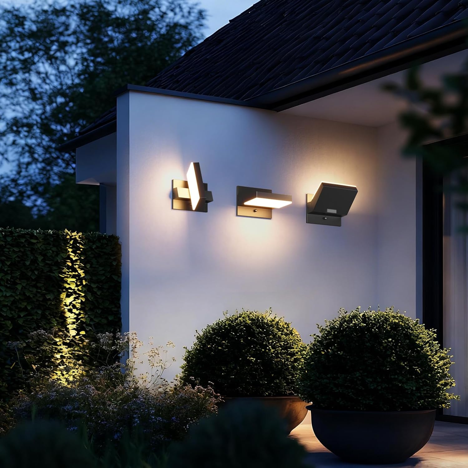 Tipace 2 Pack Modern Outdoor Led Wall Light,24W 3000K Porch & Patio Hardwired Wall Mount Wall Sconces,Exterior IP65 Waterproof Aluminum Rotatable Wall Lamp for Front Door Garage Garden(Black)