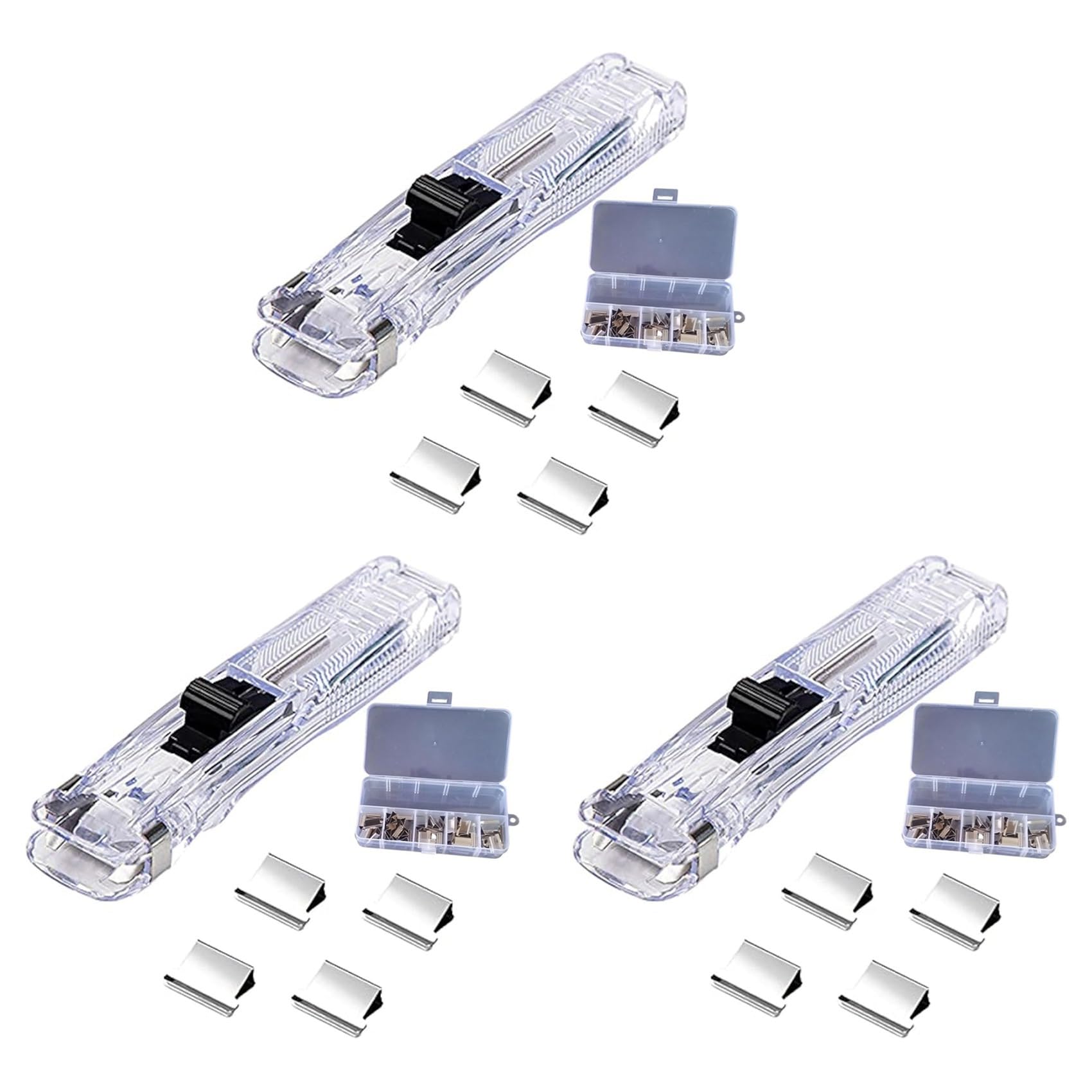 Bloepum 3X Handheld Paper Clip Dispenser, Portable Fast Paper Clipper with 150 Reusable Silver Metal Clips for Desktop Document