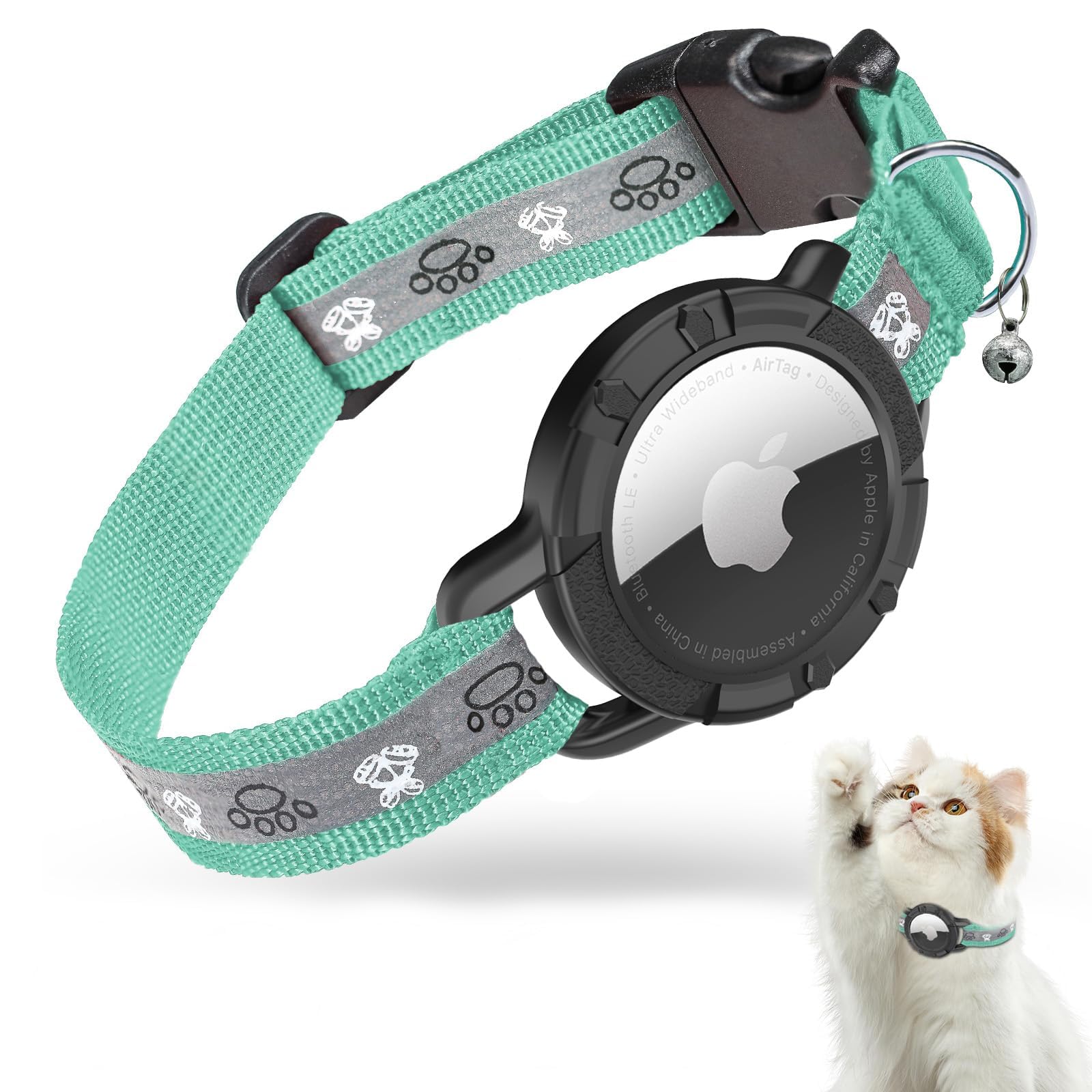 Collier AirTag pour chat vert XS : suivi GPS et clochette de sécurité