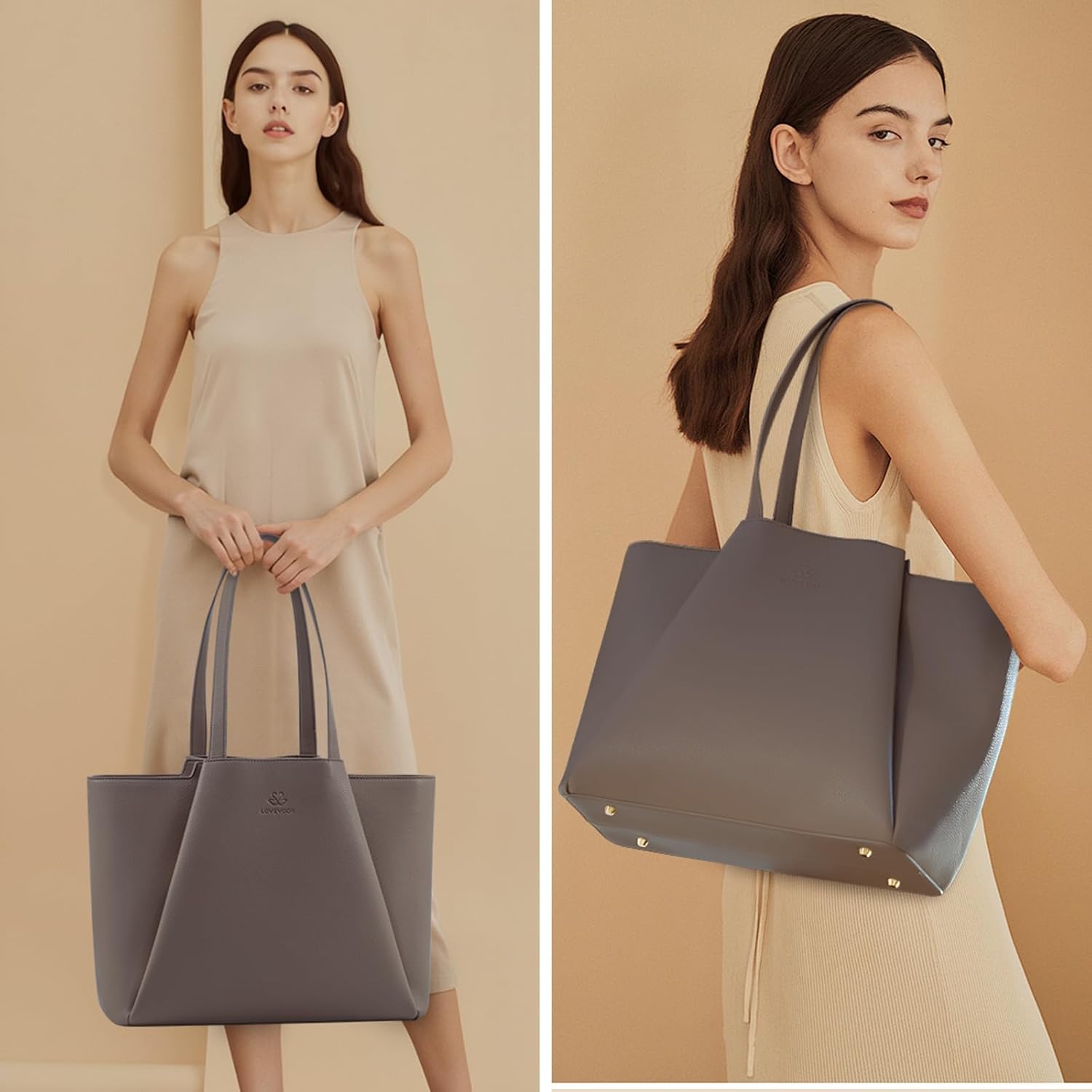 LOVEVOOK Laptop Tote for Women - 15.6 Inch Faux Leather Laptop Bag with Clutch, Large Capacity Office Purse Computer - Image 6