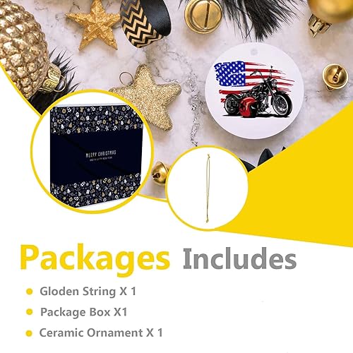 Miniatura 5 de Adornos de Navidad para motocicleta con bandera de Estados Unidos, adornos colgantes para árbol de Navidad, recuerdo de cerámica