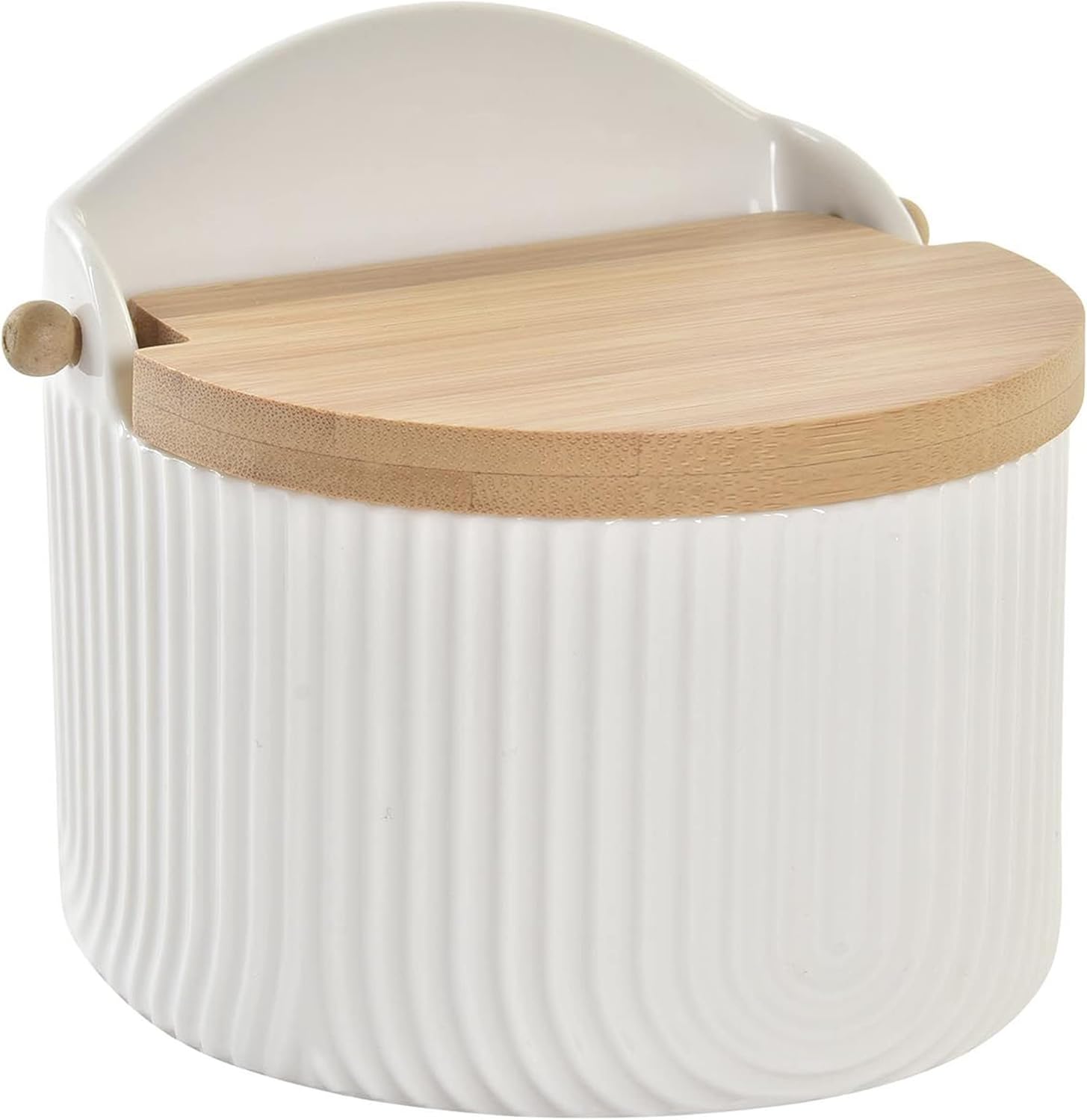 Space Home - Salero Cerámico con Tapa - Azucarero - Recipiente para Aliños o Especias - Blanco