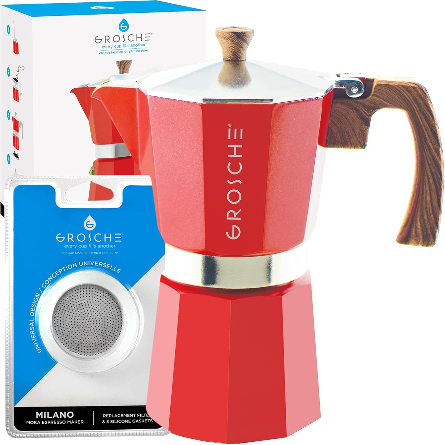 GROSCHE Milano Stovetop Espresso Maker Moka pot 9 espresso