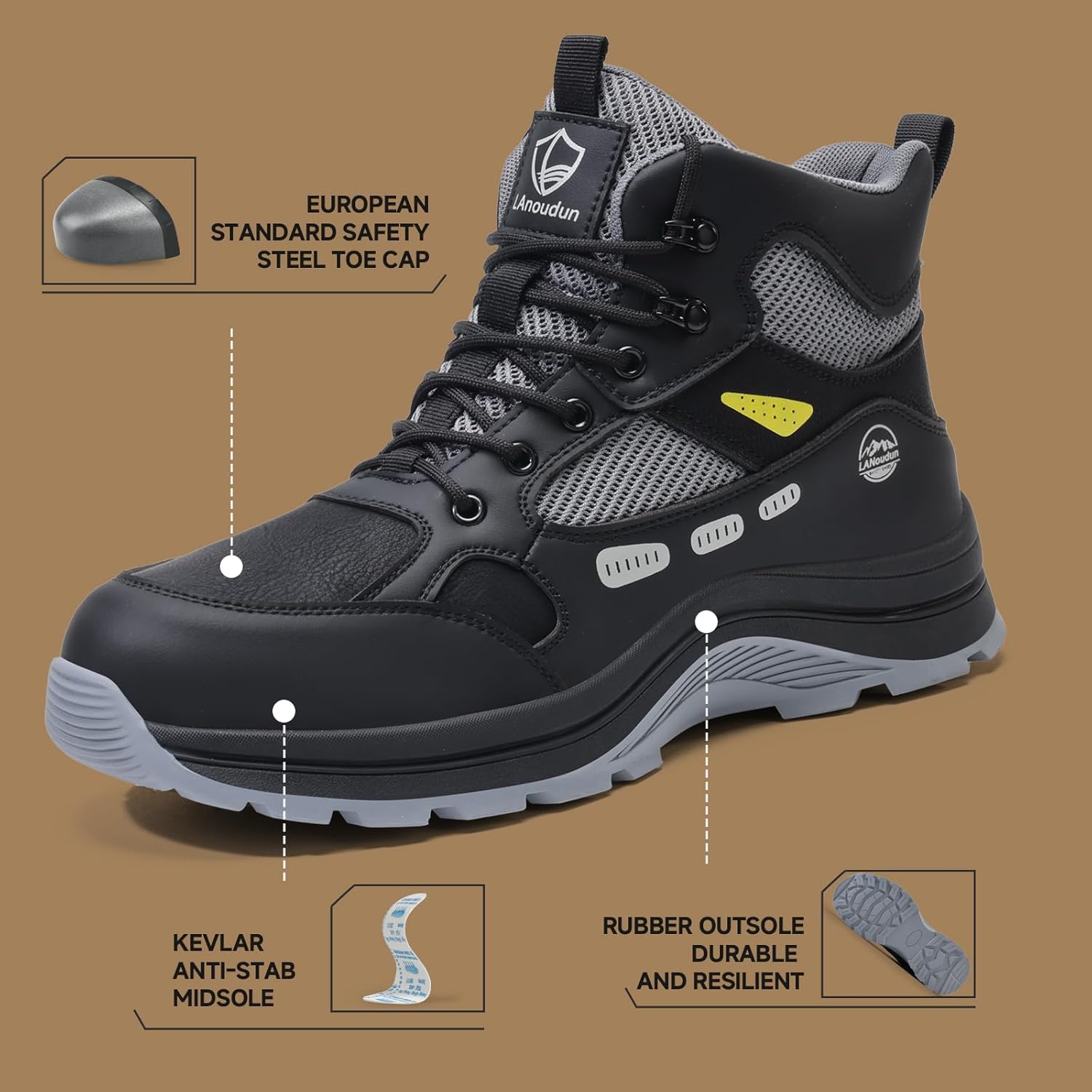 Steel Toe Boots for Men Indestructible High Top Work Shoes for Men Comfortable Safety Shoes Puncture Proof Hiking Construction Shoes Botas de Trabajo para Hombre