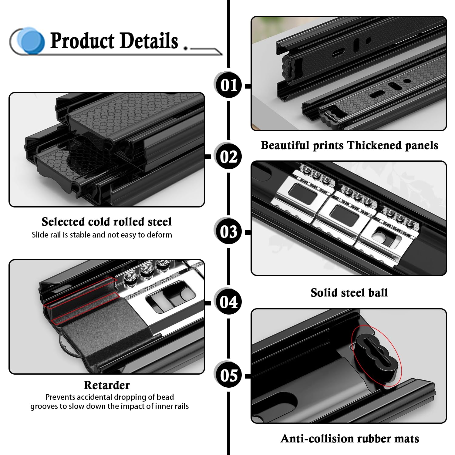 Prmape 2 Pcs Ball Bearing Drawer Runners 250mm, Ball Bearing Metal Black Runners Slides Rails Track - Image 4