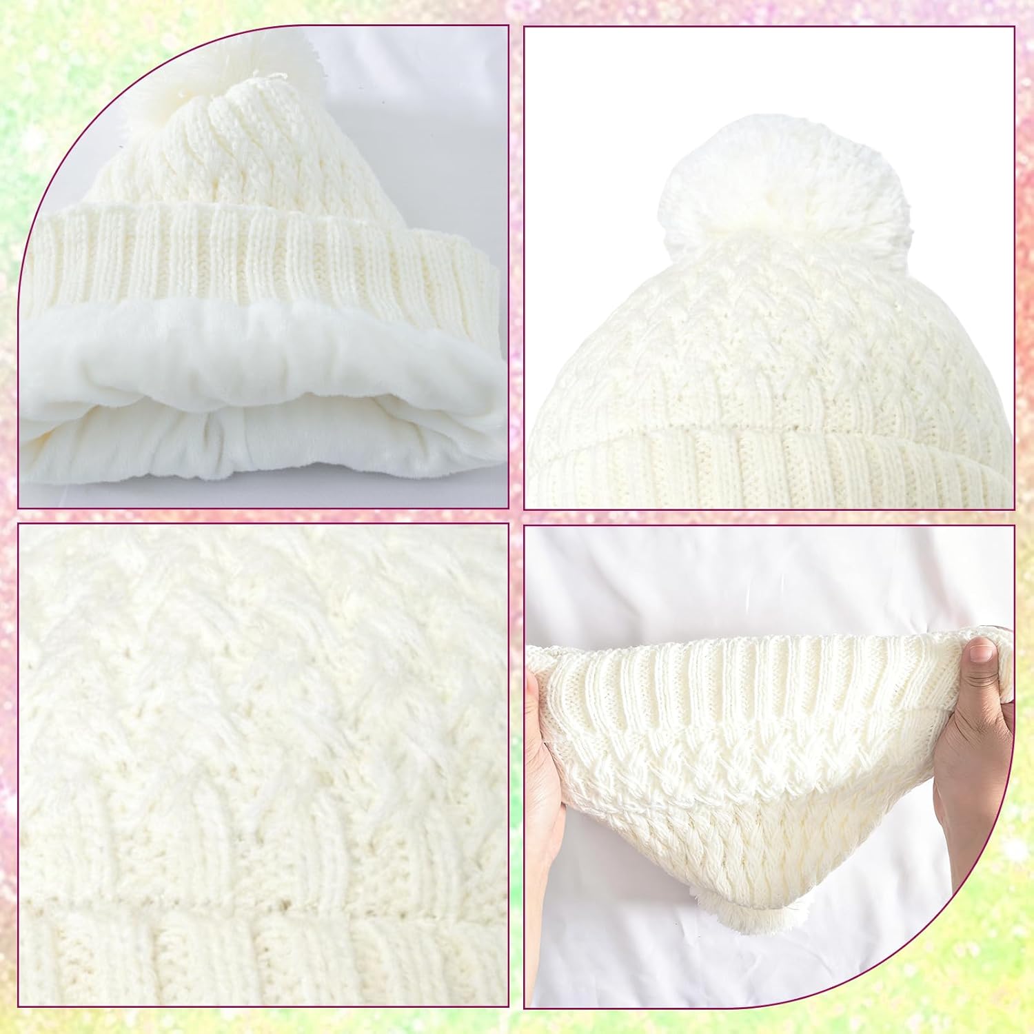 Heliltd 3pcs Kids Winter Hat Scarf Gloves Set Fleece Lined Knit Beanies with Pom Pom Warm Mittens for Boys Girls 3-12 Years - Image 4