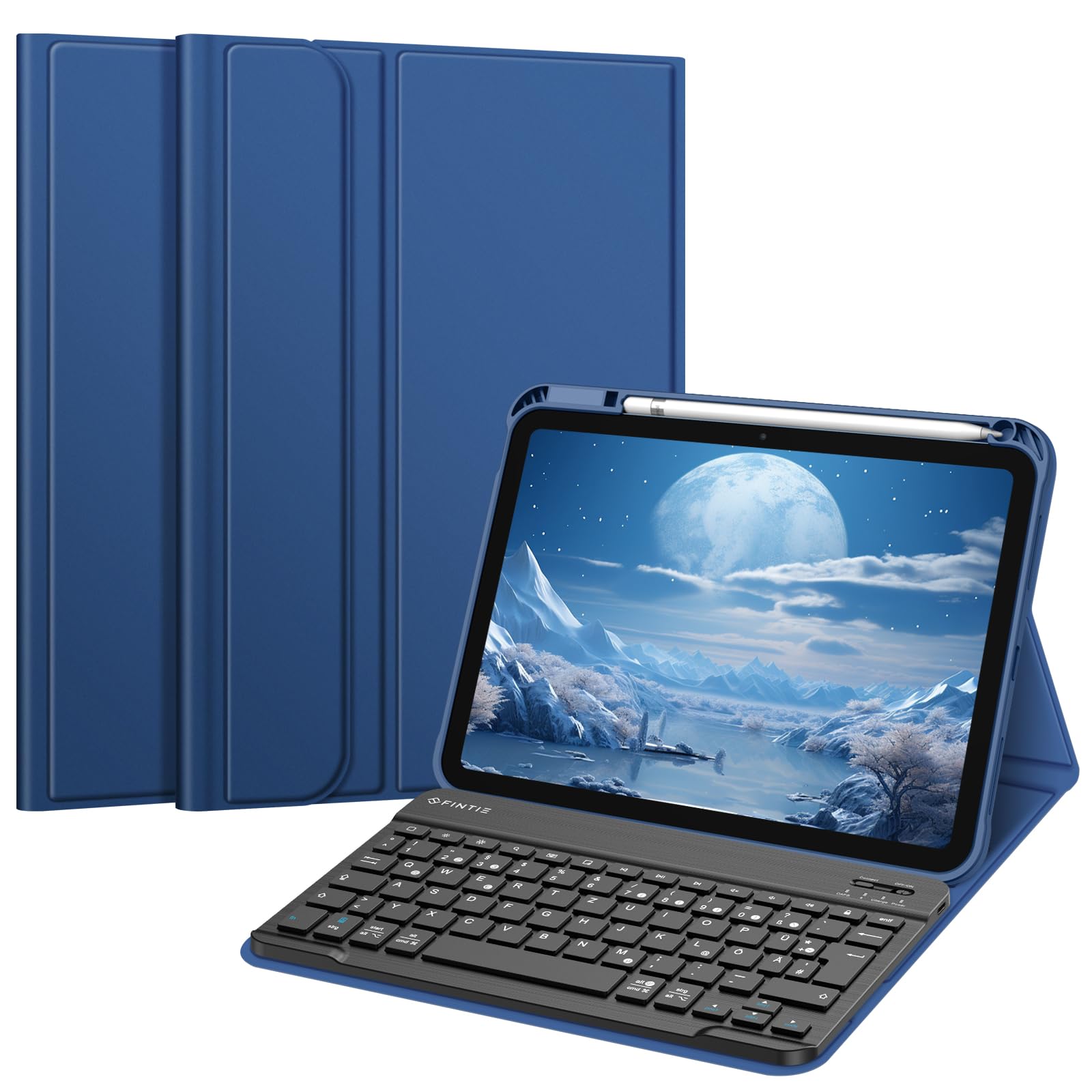 FINTIE Tastatur Hülle für iPad (A16) 11./10. Generation (11/10.9 Zoll) | Magnetisch Abnehmbare Deutsches QWERTZ-Layout Bluetooth Tastatur, TPU Rückschale Schutzhülle mit Stifthalter,