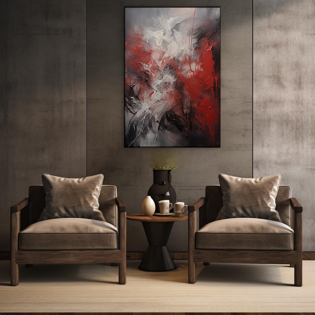Canvas for Living Room. Energy in Motion: The Dynamic Dance of Red, White, and Black in Abstract Art, 27 x 18 inch Canvas Wall Art - Ready to Hang