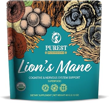 Lions Mane Powder - Organic Lions Mane Mushroom Extract for Cognitive & Nervous System Support - Brain Supplements for Memory and Focus 60g