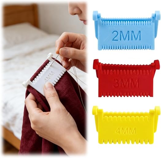 3 Pcs Clip-On Sewing Ruler, 2026 New Hand Edge Stitch Lock and Sewing Guide for Even Stitches, Quilting Templates with 2mm, 3mm, 4mm Spacing (Set A)