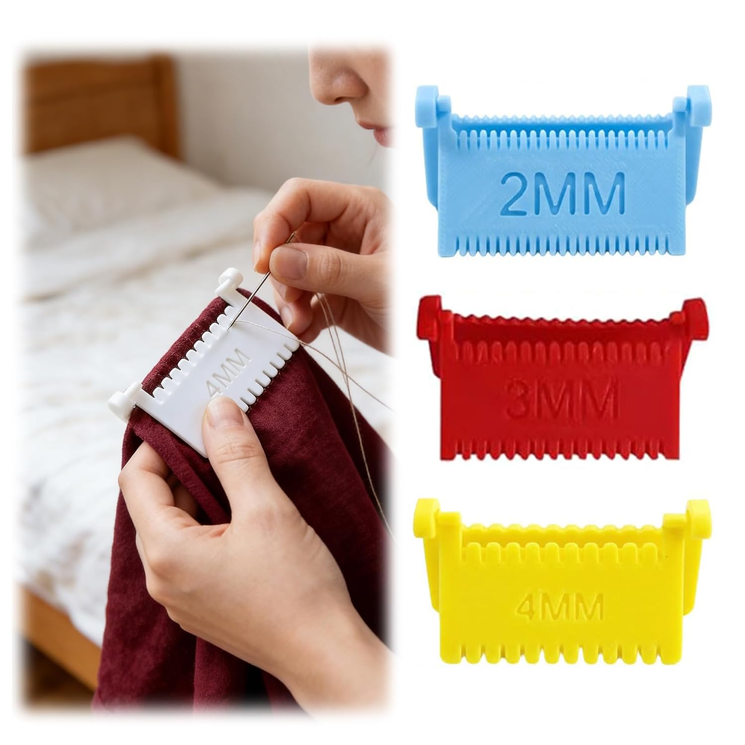 3 Pcs Clip-On Sewing Ruler, 2026 New Hand Edge Stitch Lock and Sewing Guide for Even Stitches, Quilting Templates with 2mm, 3mm, 4mm Spacing (Set A)