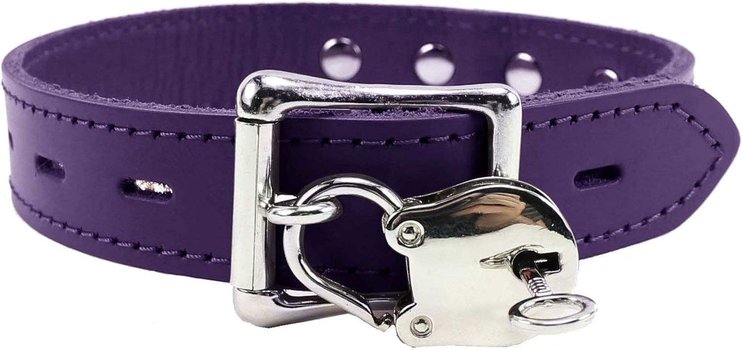 Alice I Collar Premium Latigo Leather Superior Lambskin Elegant Design Handmade Collar ODDO (Purple, Large)